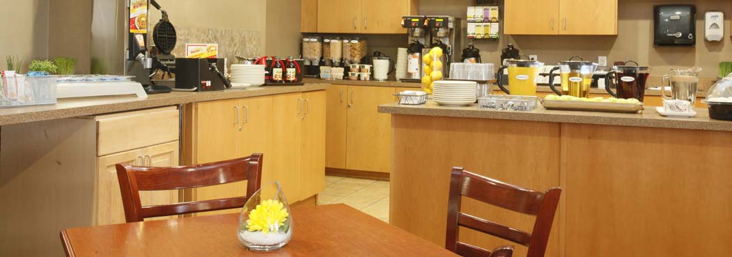 breakfast station set up in the morning at Stonebridge Hotel in Dawson Creek